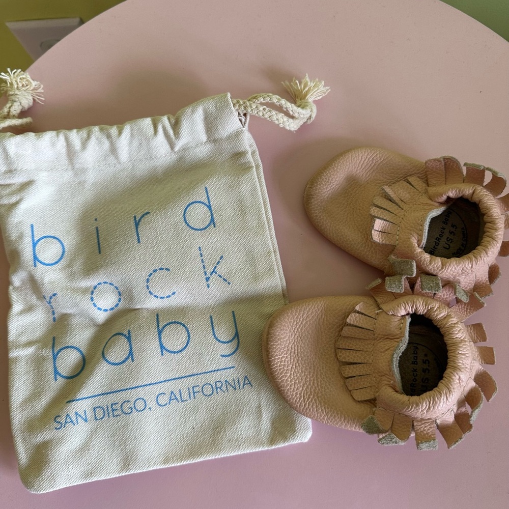 Pink Bird Rock Baby Leather Moccasins